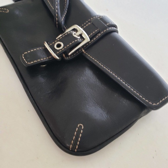 Coach Wristlet Wallet Solid Black Clutch Pouch Smooth Leather Buckle Small - Picture 8 of 8